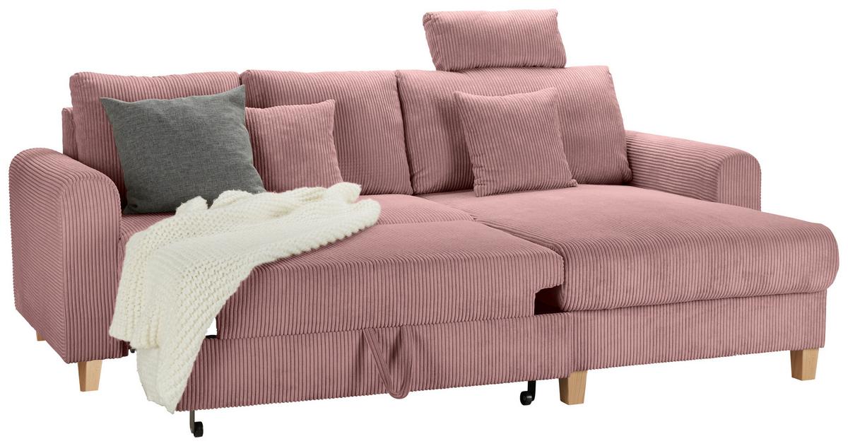Rohová sedačka LILLE, oboustr., starorůžový manšestr - starorůžová/světle hnědá, Moderní, dřevo/textil (232/110/156cm) - Mömax