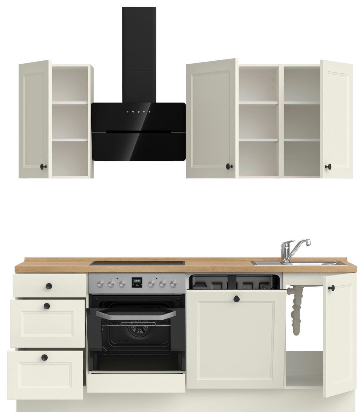 Kuchynská linka 210 cm, biela/dekor dub Sierra - čierna/biela, Modern, kov/kompozitné drevo (210cm) - Nobilia