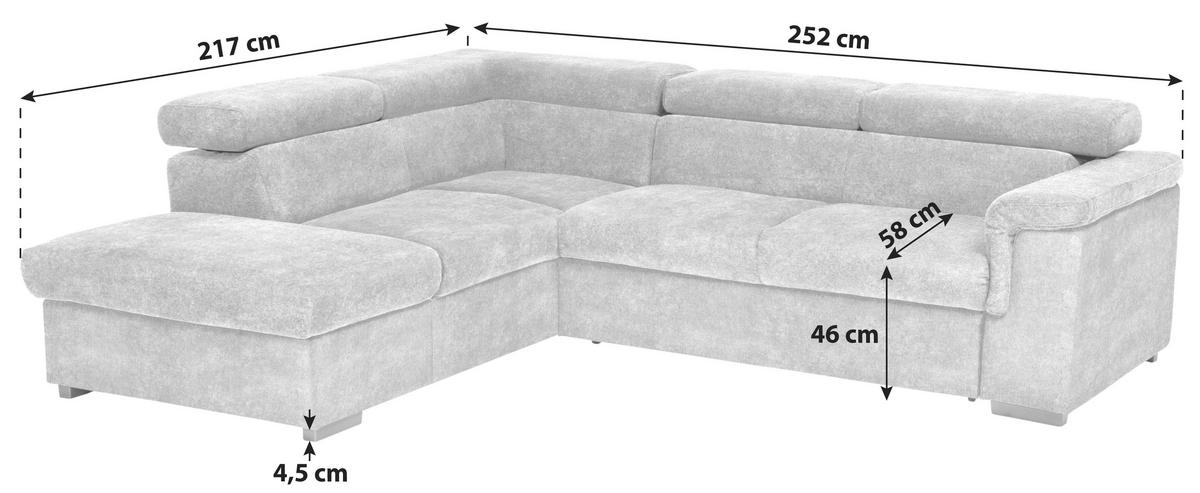 Sedacia súprava MILLA sivá ľavý roh - sivá, Basics, drevo/textil (217/252cm)