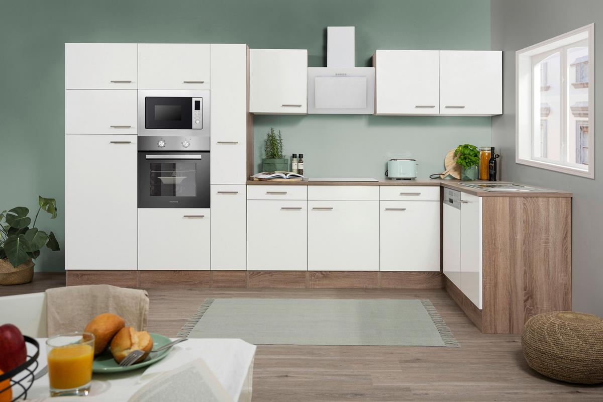 Eckküche Oliver L-Küchenblock 370 Cm - Eichefarben/Weiß, Basics, Holzwerkstoff (370/172cm) - Respekta