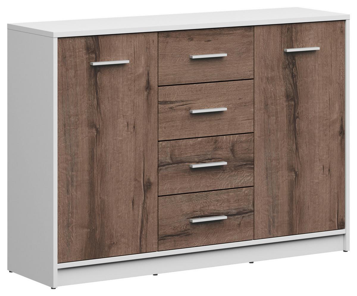 Kommode Nepo Plus Chest Of Drawers - Eichefarben/Schwarz, Design, Holzwerkstoff (118,5/84/34cm)