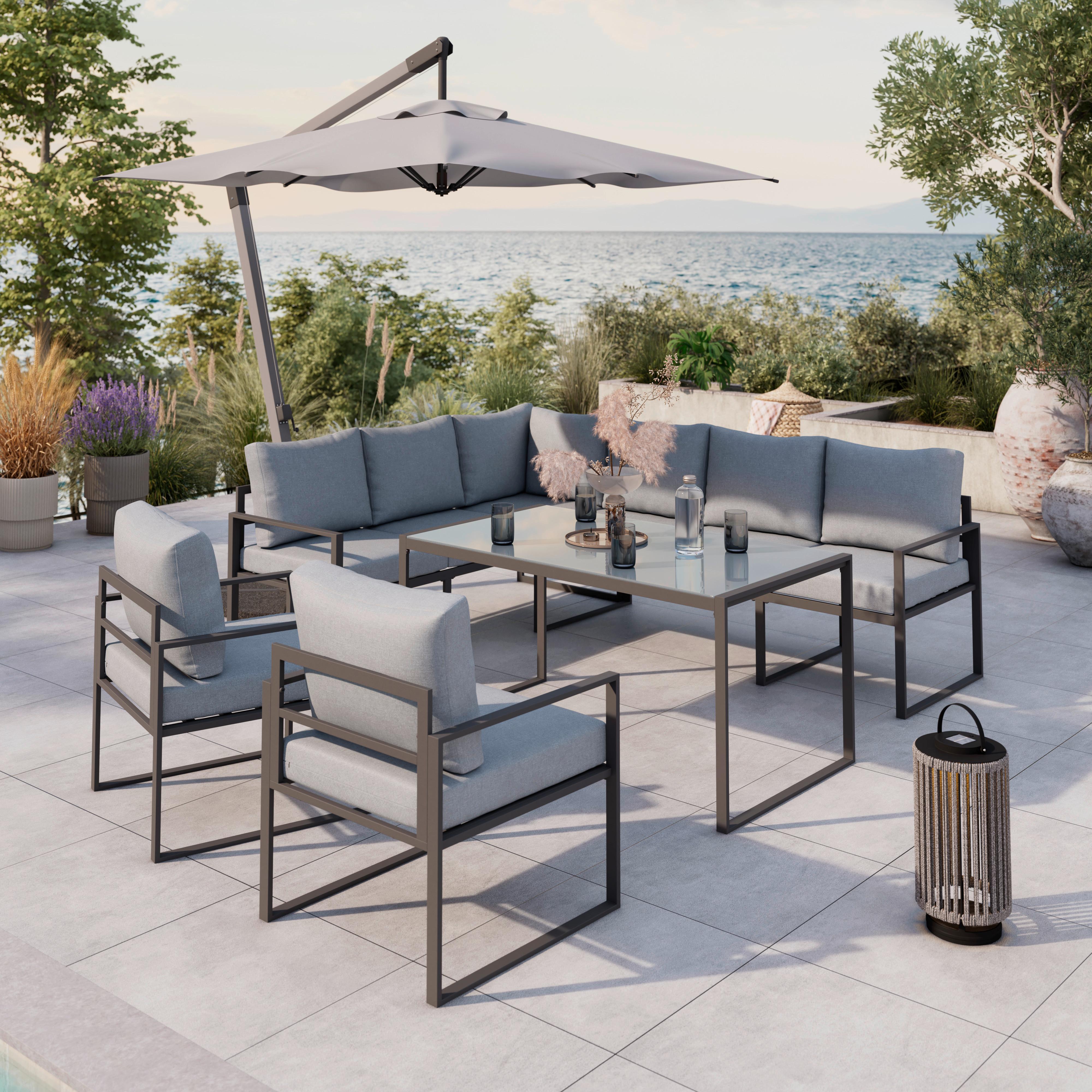 Loungegarnitur 4--Teilig Bologna Metall/Textil/Glas mit Kissen