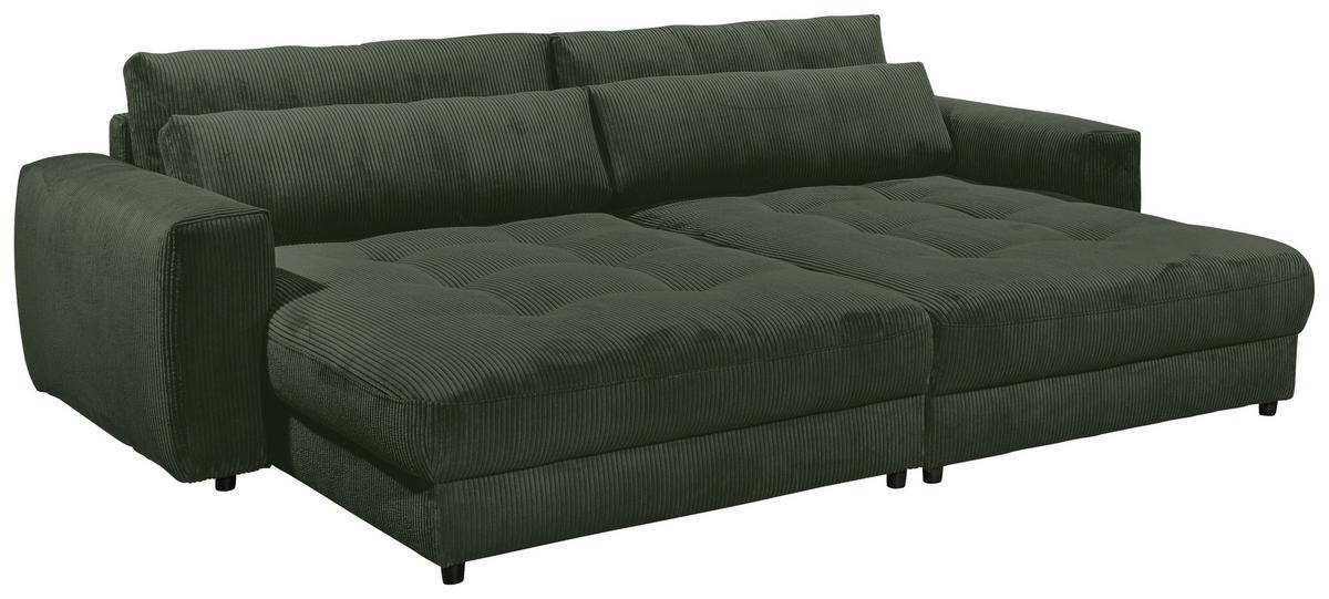 Mega pohovka LOVESEAT zelená - černá/tmavě zelená, Konvenční, kompozitní dřevo/textil (292/90/194cm) - MID.YOU