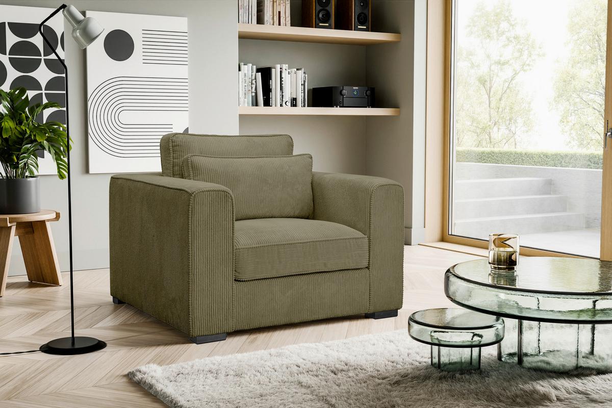 1,5-Sitzer Almera Khaki B: 120cm - Khaki/Schwarz, Basics, Holz/Textil (120/92/112cm) - MID.YOU