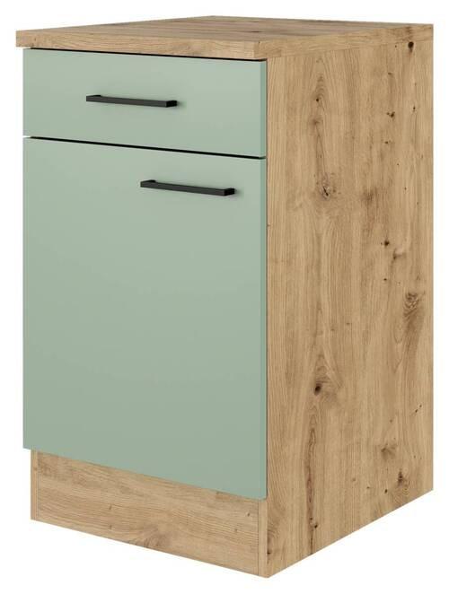 Küchenunterschrank Cara 50 cm Eiche Artisan/Grün - Eiche Artisan/Grün, KONVENTIONELL, Holzwerkstoff (50/85/57cm) - FlexWell