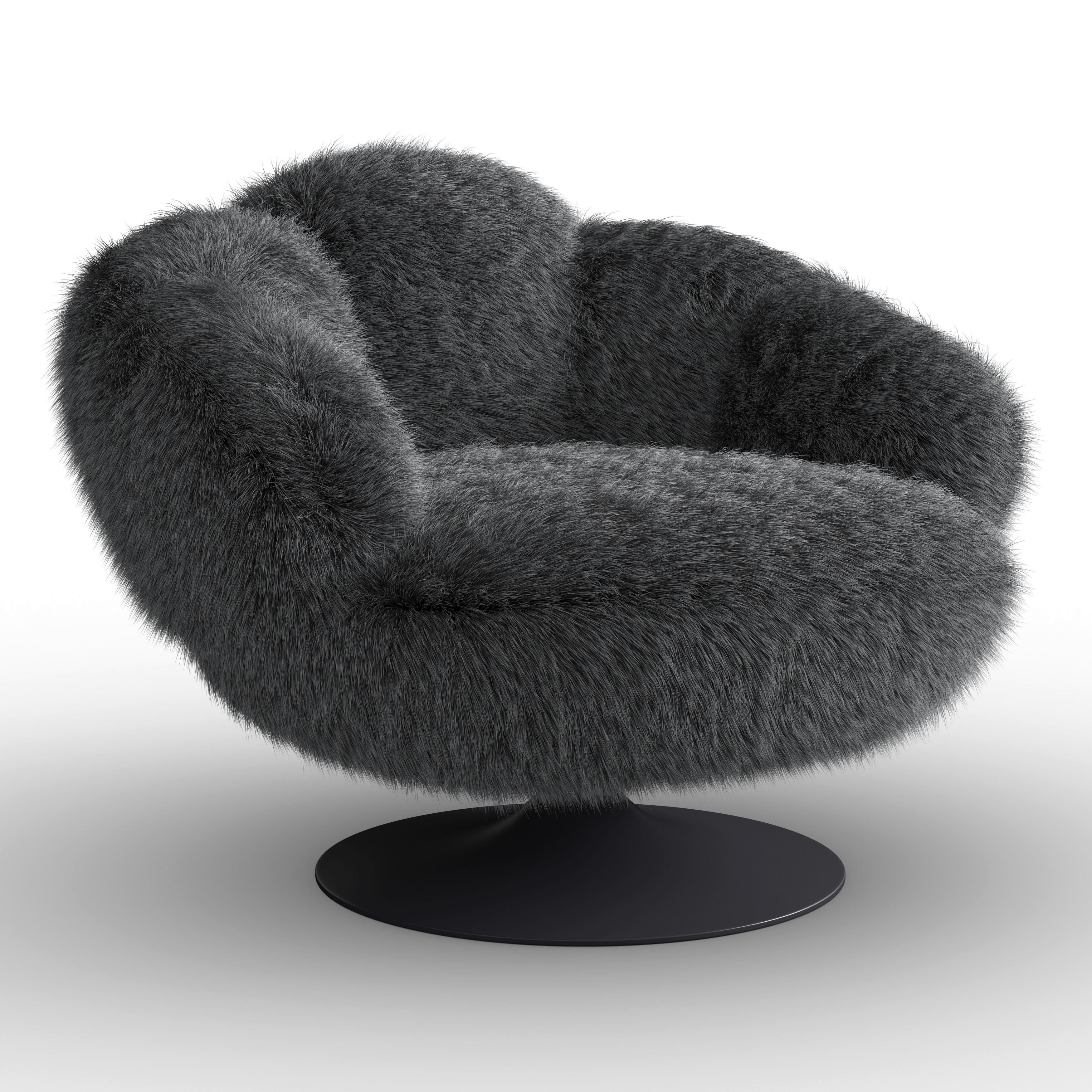 Otočné relaxační křeslo LEO, černý plyš, max. 140 kg - bílá/černá, Moderní, kov/textil (96/78/93cm) - Bessagi Home