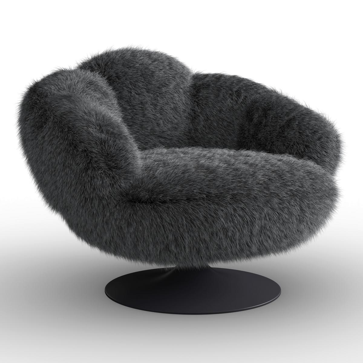 Otočné relaxační křeslo LEO, černý plyš, max. 140 kg - bílá/černá, Moderní, kov/textil (96/78/93cm) - Bessagi Home