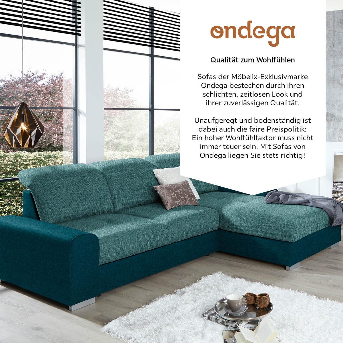 Ecksofa Mit Schlaffunktion + Bettkasten Malaga, Webstoff - Türkis/Blau, KONVENTIONELL, Textil (286/203cm) - Ondega