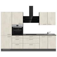 Kuchynská linka 300CM biely betón/ bridlicová šedá - biela/farba ušľachtilej ocele, Modern, kov/kompozitné drevo (300cm) - Nobilia