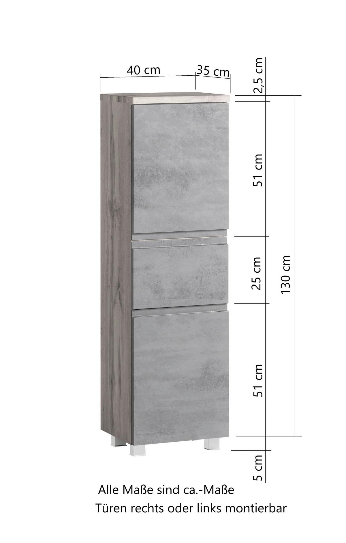 Midischrank Bad Varese B: 40 cm Weiß/Wotaneiche Dekor - Eiche Wotan/Weiß, MODERN, Holzwerkstoff (40/130/35cm) - Held