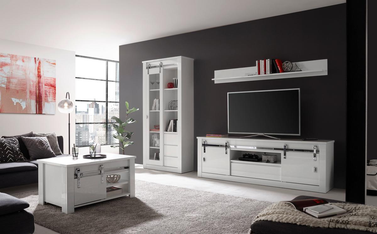 WOHNWAND Daytona Weiß HG B: 309cm - Weiß Hochglanz/Weiß, Design, Holzwerkstoff (309/200/43cm) - Livetastic