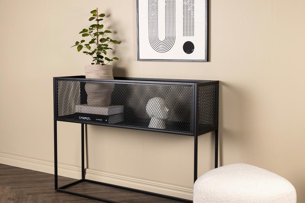 Bücherwand Netz - Schwarz, Design, Metall (110/80/30cm) - Livetastic
