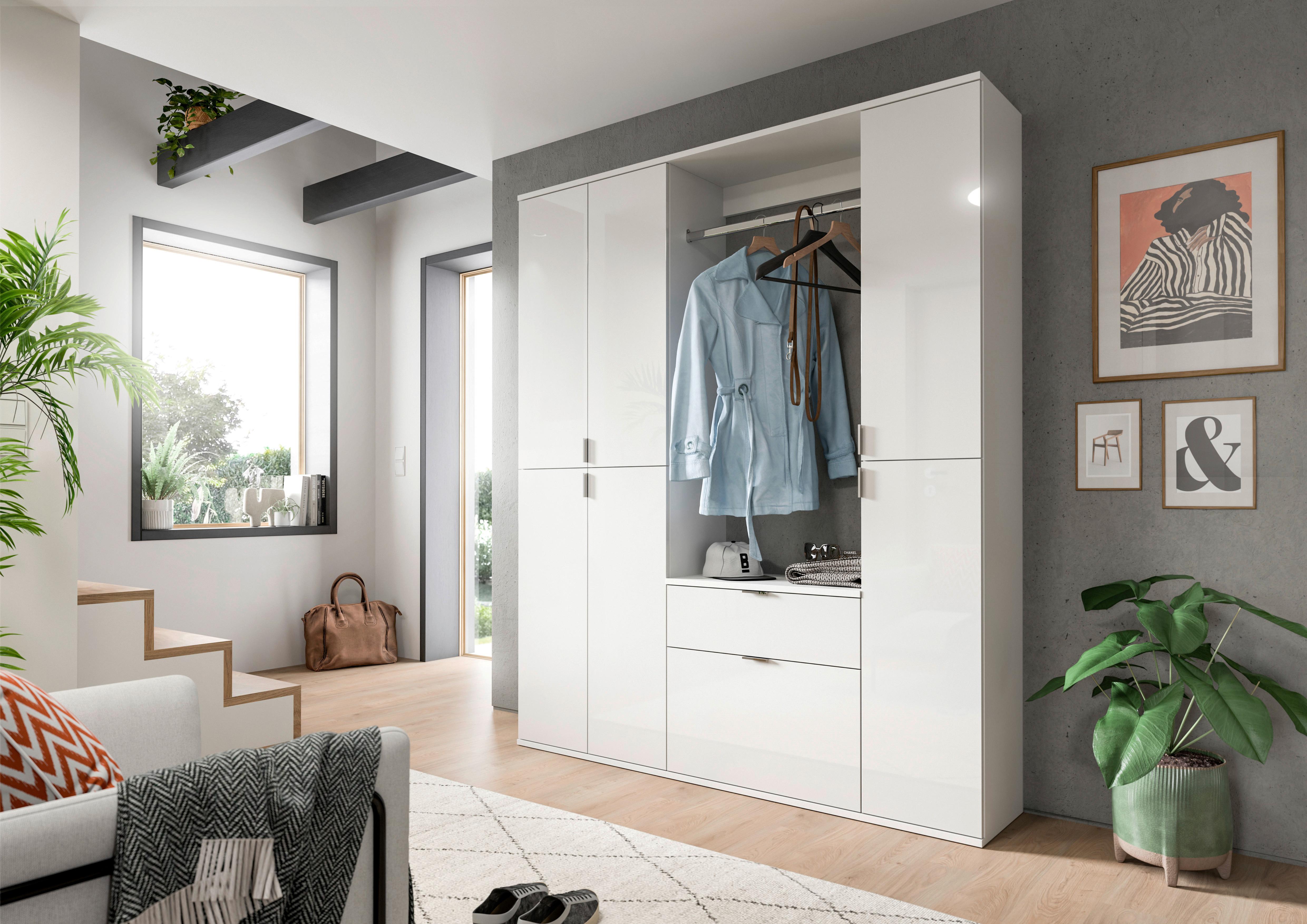 Garderobe Projekt X 3-Teilig Weiß B: 152 cm - Weiß Hochglanz, MODERN, Holzwerkstoff (152/193/34cm) - MID.YOU