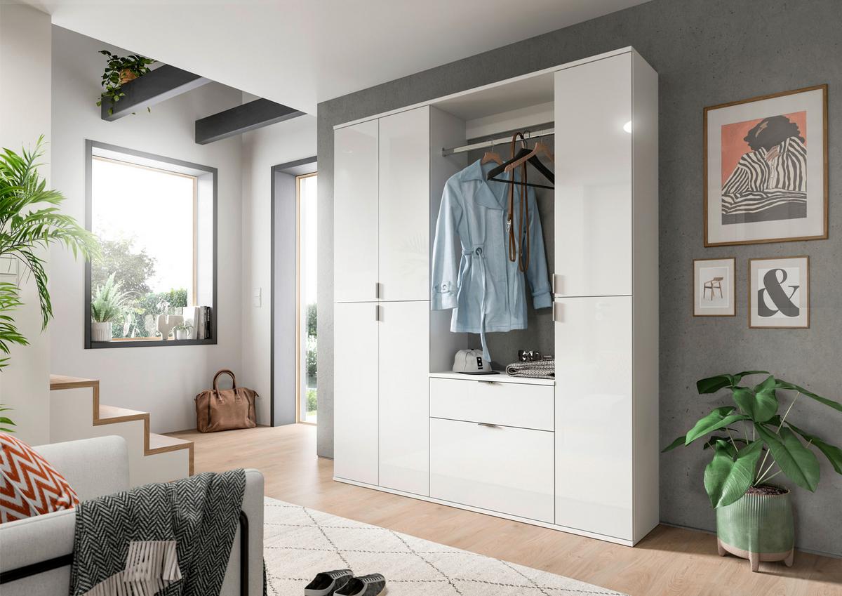 Garderobe Projekt X 3-Teilig Weiß B: 152 cm - Weiß Hochglanz, MODERN, Holzwerkstoff (152/193/34cm) - MID.YOU