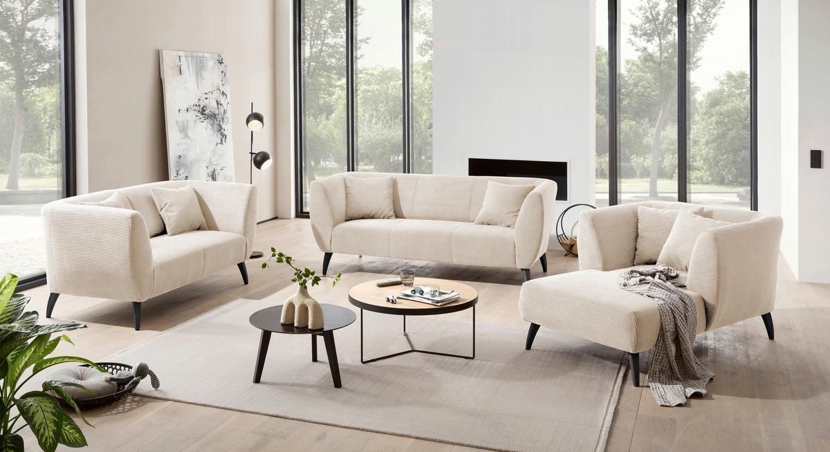3-Sitzer-Sofa Colori Beige Rücken Echt - Beige/Schwarz, MODERN, Textil (208/83/88cm) - MID.YOU