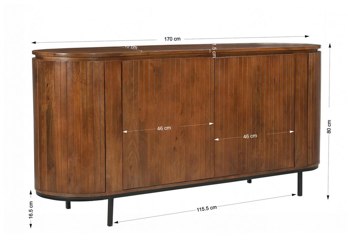 Sideboard Mangoholz/Schwarz B: 170cm - Schwarz/Naturfarben, Design, Holz/Metall (170/80/45cm) - MID.YOU