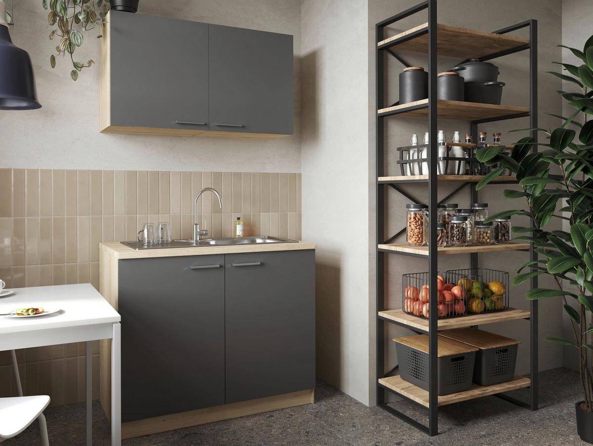 Miniküche Merle Grau/Eiche Dekor B:100cm - Eichefarben/Grau, Basics, Holzwerkstoff (100cm) - Respekta