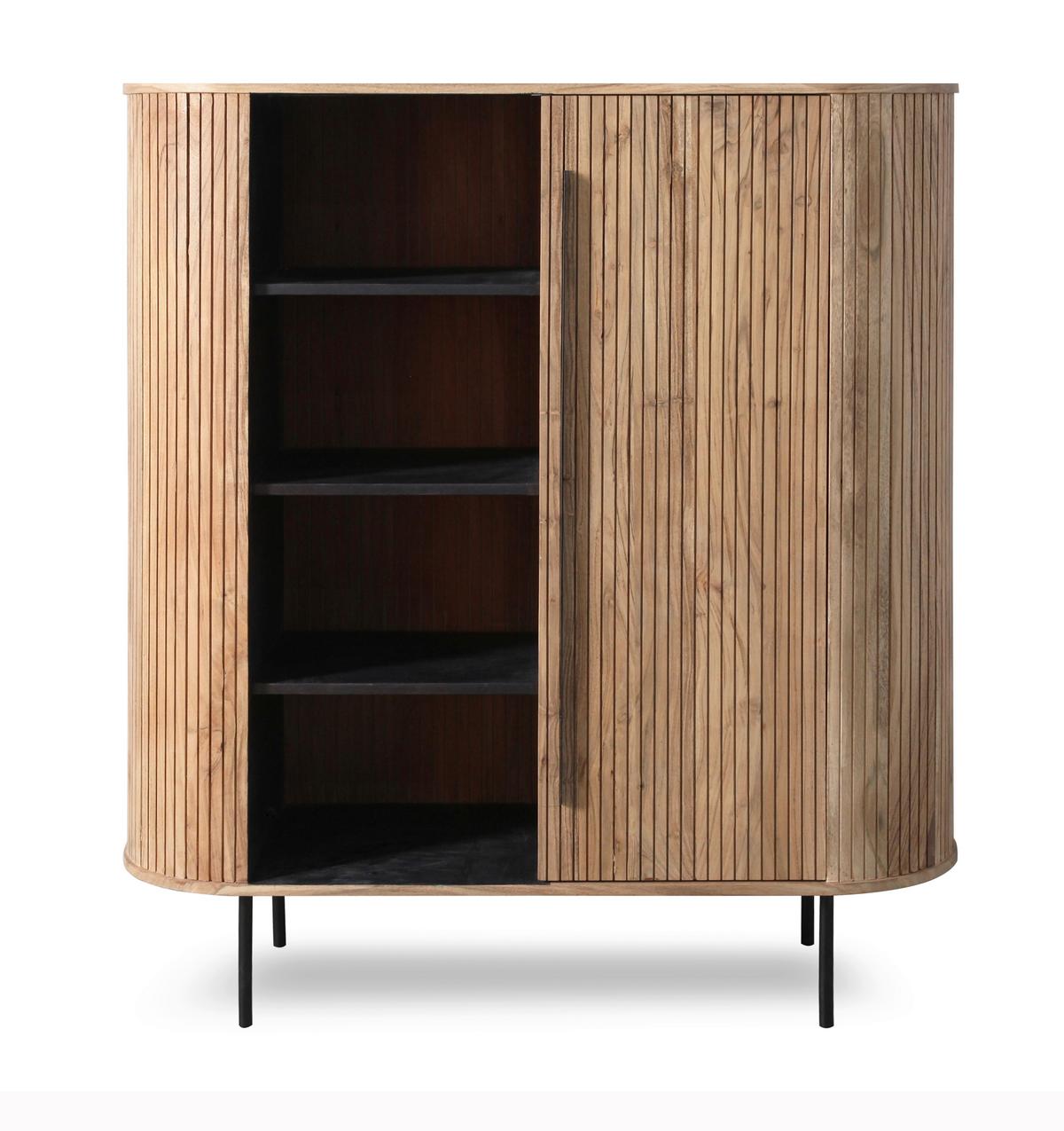 Highboard Kunja Akazie Massiv, B: 118 cm - Schwarz/Akaziefarben, Trend, Holz/Metall (118/135/40cm)