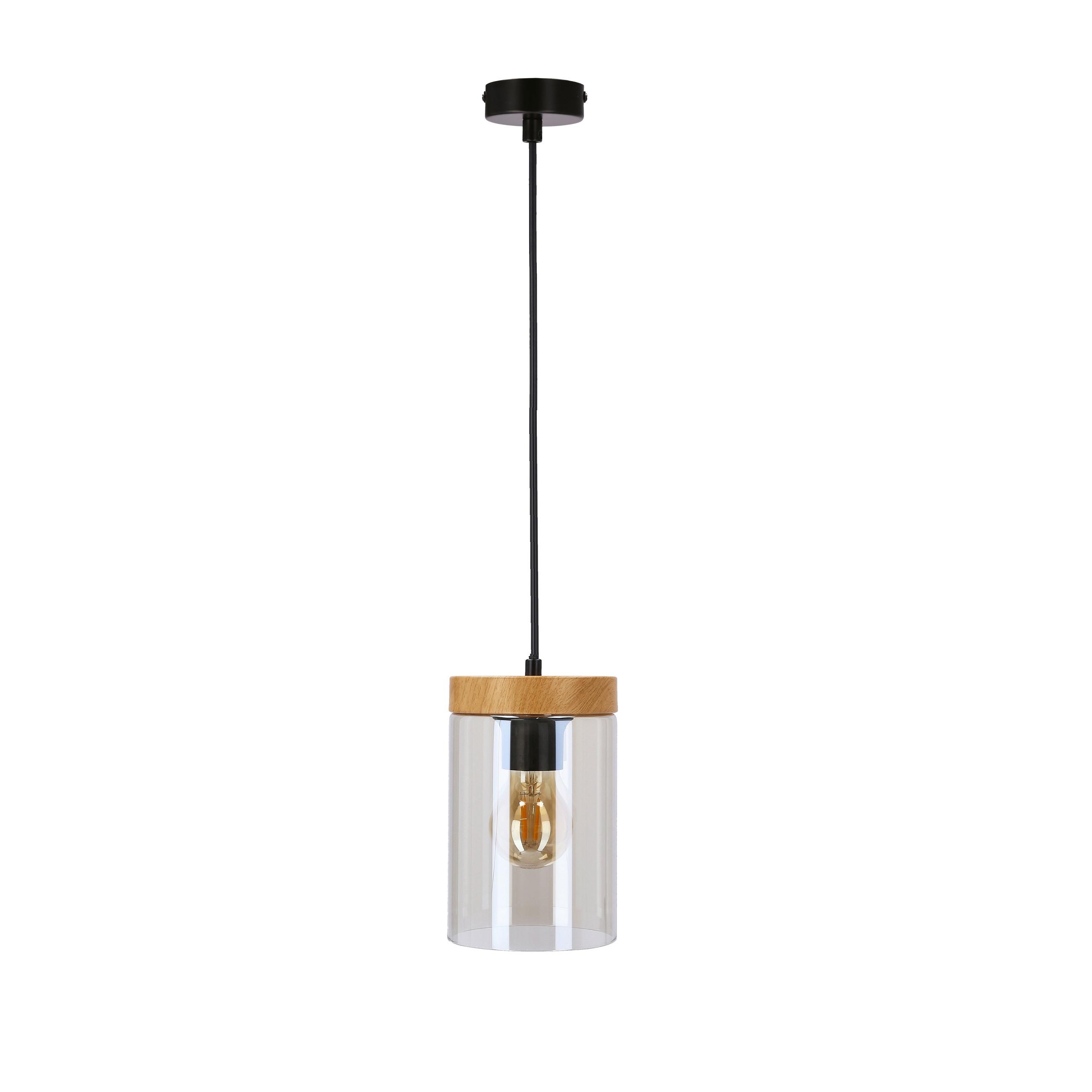 Pendelleuchte 31-21984 Wels - Eichefarben/Schwarz, Natur, Glas/Metall (12/12/100cm)