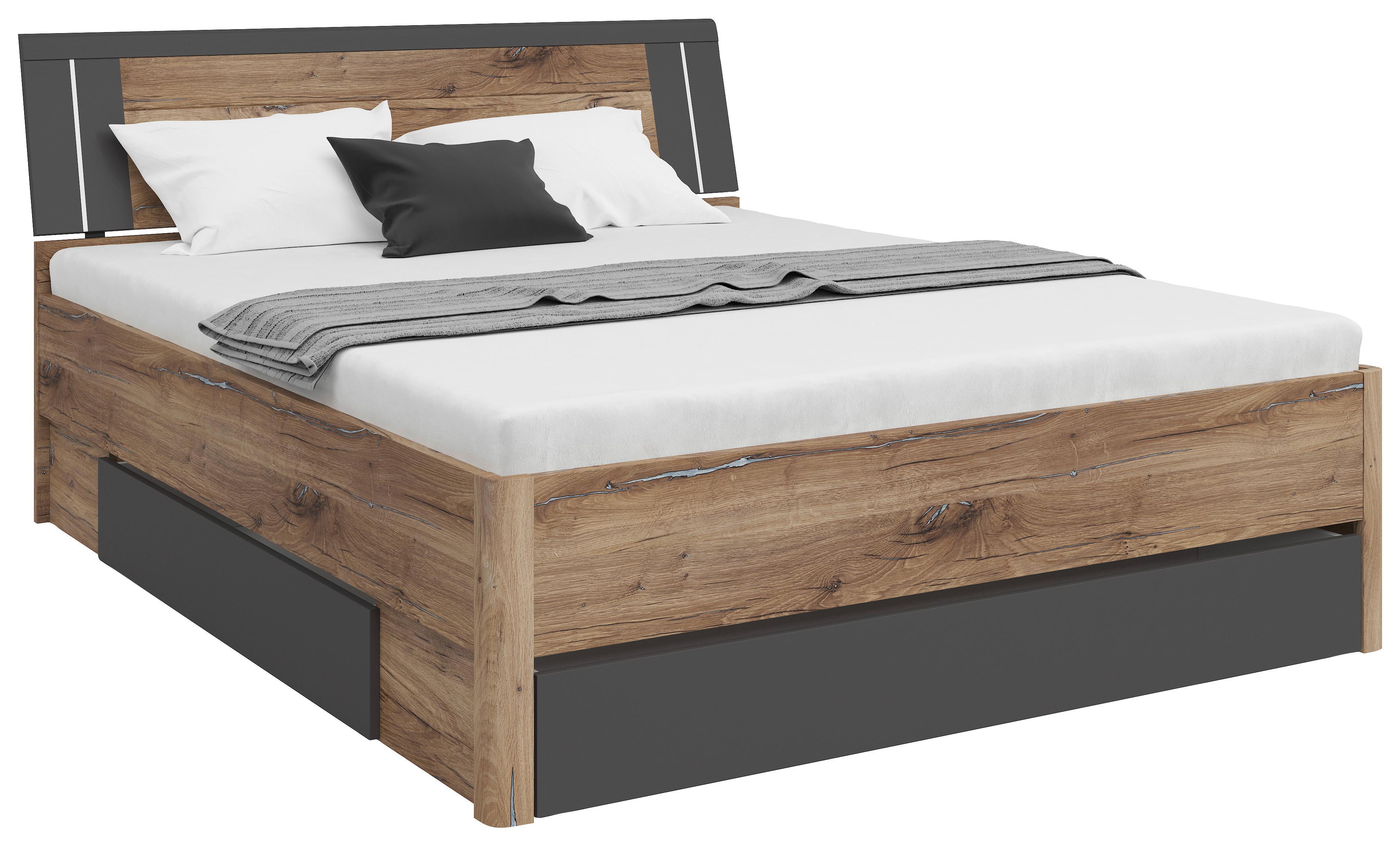 Stauraumbett 160x200 cm Saturn Eiche Dekor/Graphitfarben