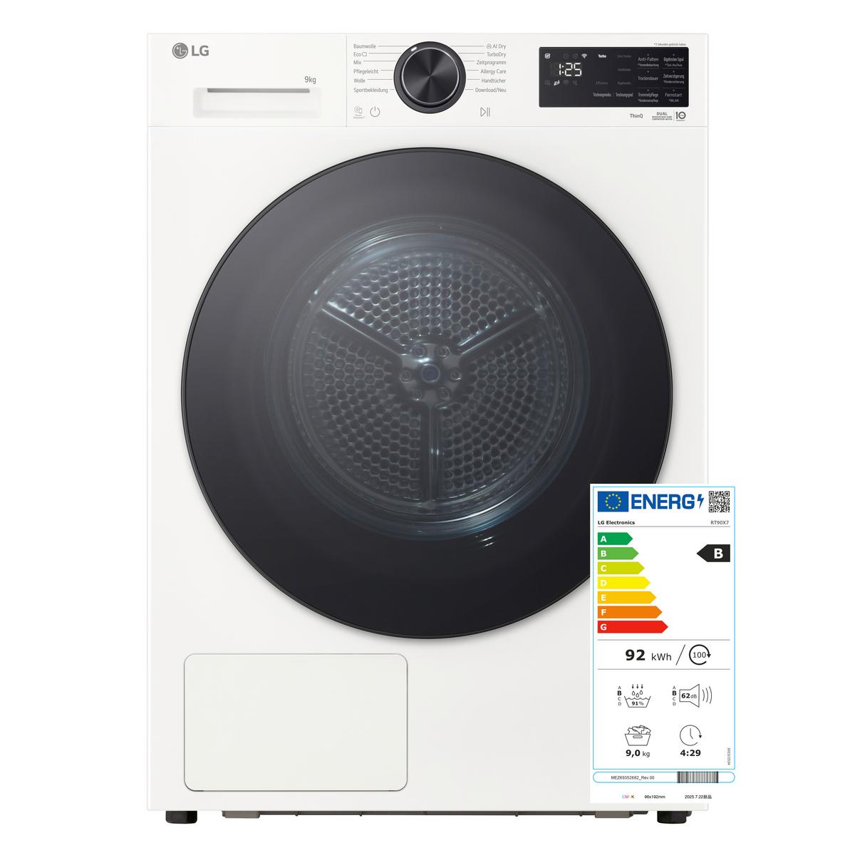 Wärmepumpentrockner Rt90x7 Füllmenge ca. 9kg - Weiß, Basics, Metall (60/85/66cm) - LG