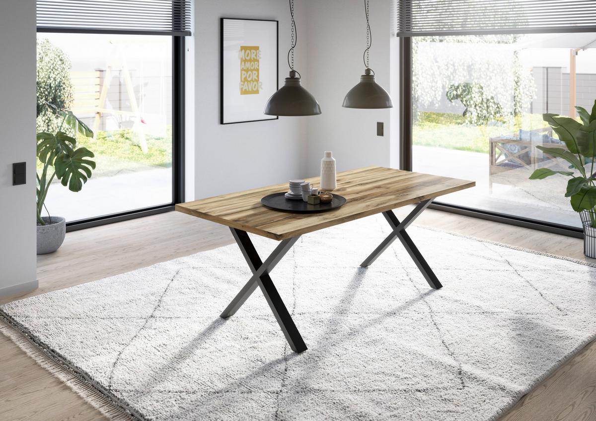 Esstisch Alex Schwarz, Plankeneiche - Plankeneiche/Schwarz, MODERN, Holzwerkstoff/Metall (180/90/78cm) - Livetastic