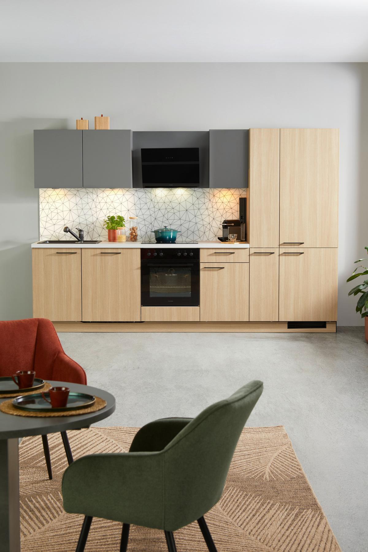 Küchenblock Plan/win - Eichefarben/Anthrazit, MODERN, Holzwerkstoff (310cm) - Express-Kuechen