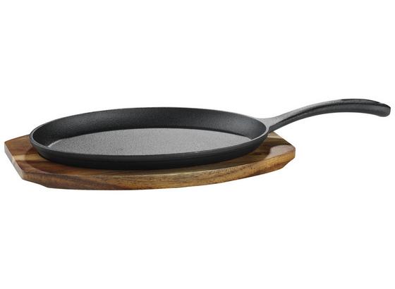 Pánev Steaky - černá/přírodní barvy, Konvenční, kov/dřevo (37,5/18,5/3,5cm) - Premium Living Pánev Steaky - černá/přírodní barvy, Konvenční, kov/dřevo (37,5/18,5/3,5cm) - Premium Living