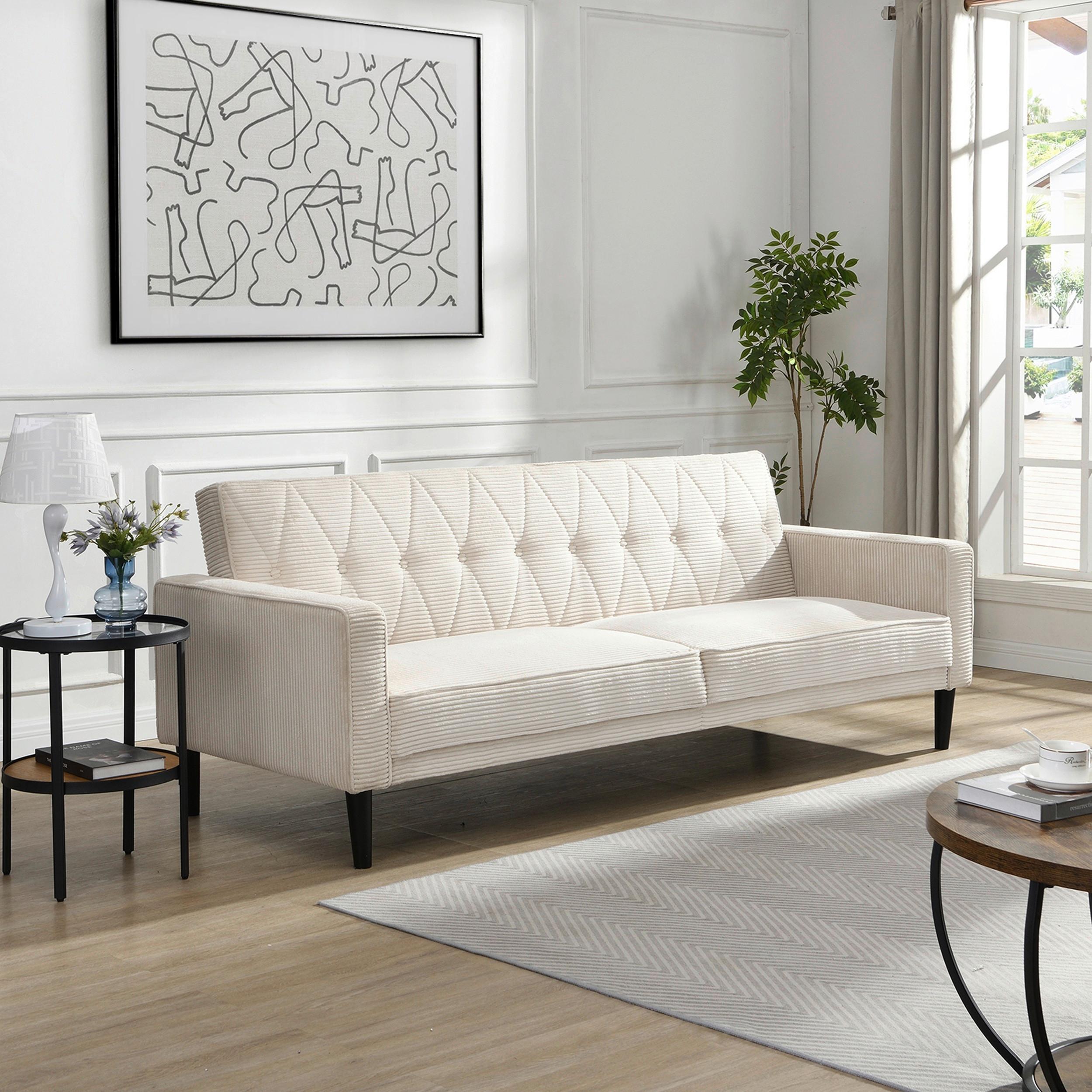 Schlafsofa Aarhus Creme, mit Schlaffunktion - Creme/Braun, Basics, Textil (213/81/86cm) - Livetastic