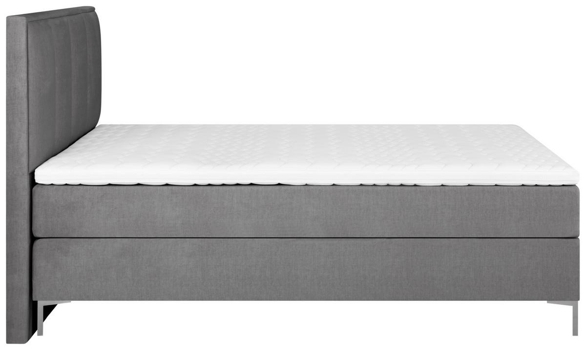 Boxspringbett mit Topper 180x200 cm Graz, Grau - Alufarben/Grau, MODERN, Textil (180/200cm) - MID.YOU