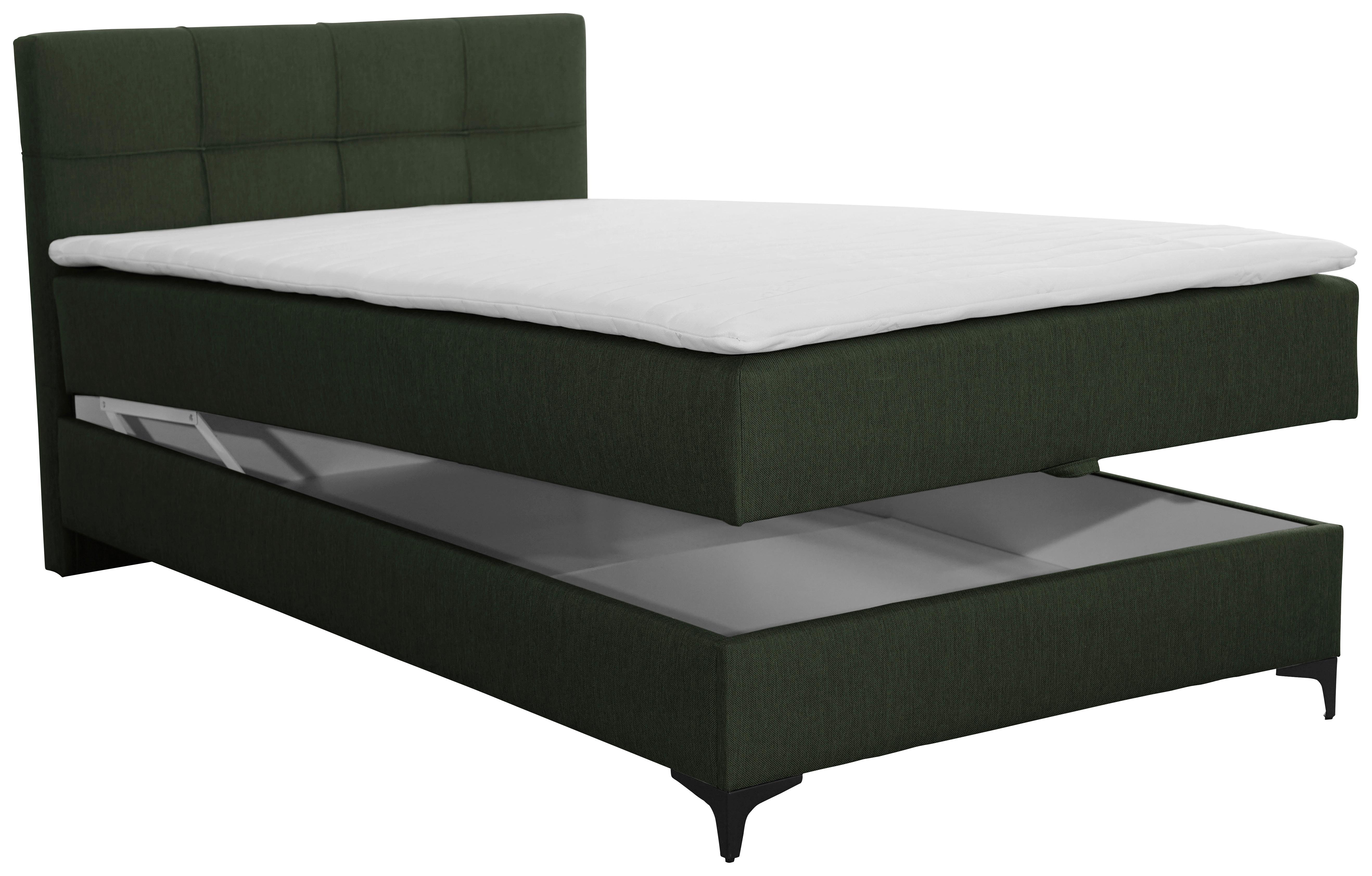 Polsterbett mit Matratze 120x200 Freddie Olivgrün - Schwarz/Olivgrün, KONVENTIONELL, Textil (120/200cm)