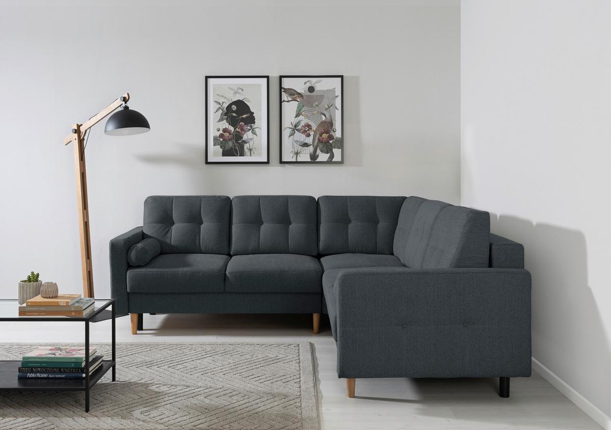 Ecksofa Noret Dunkelblau S: 242x242 Cm - Beige/Buchefarben, Design, Textil (242/242cm) - MID.YOU