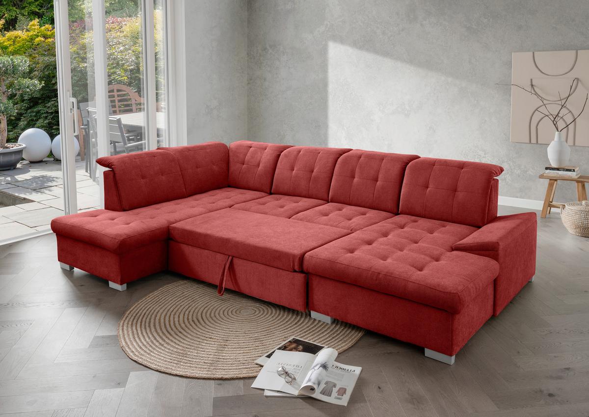 Wohnlandschaft Zira Rot U: 212x330x169cm - Chromfarben/Rot, MODERN, Textil (212/330/169cm) - Livetastic