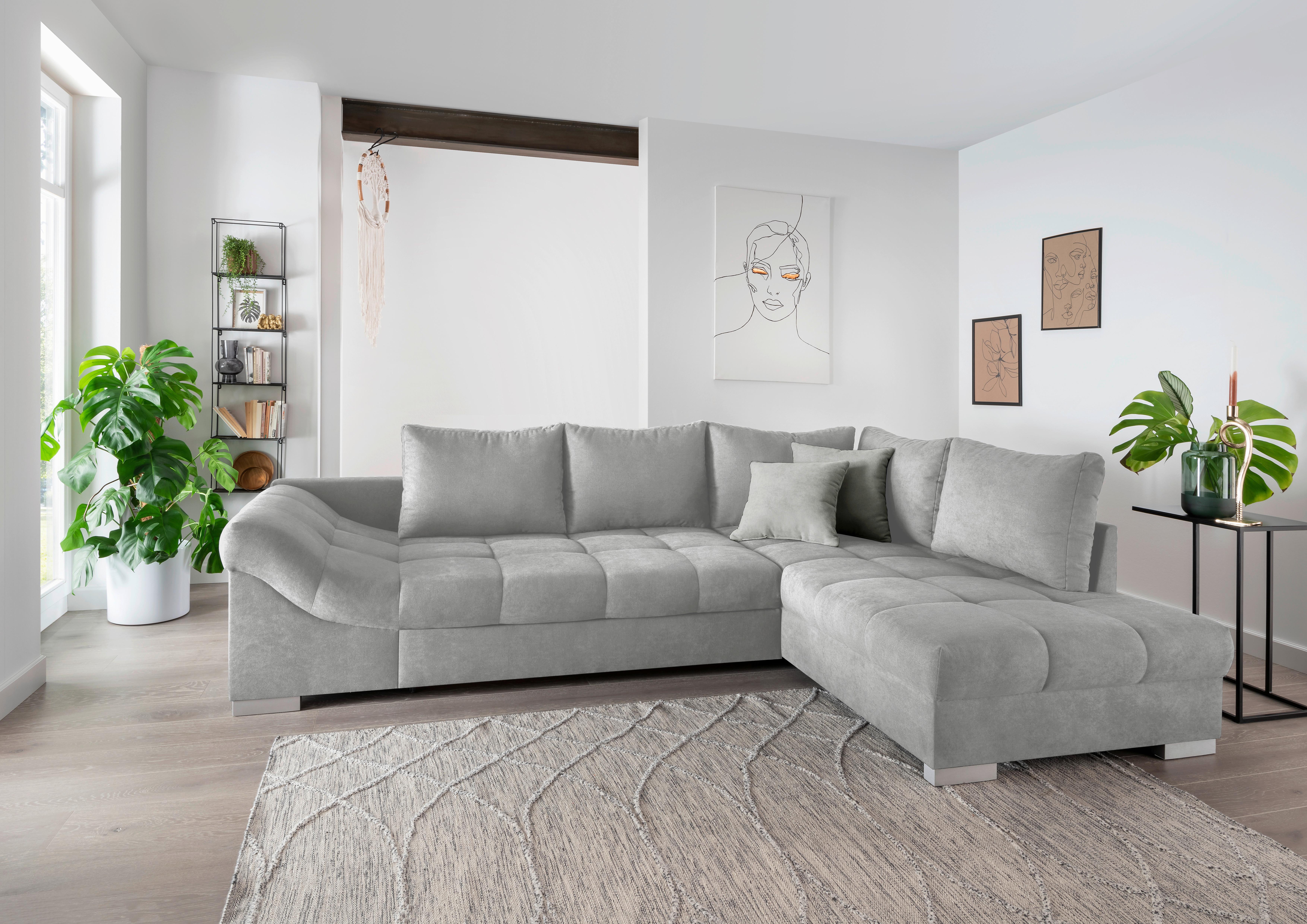 Eckschlafsofa Alvito Hellgrau S: 298/202 cm - Silberfarben/Hellgrau, Design, Textil (298/202cm) - MID.YOU