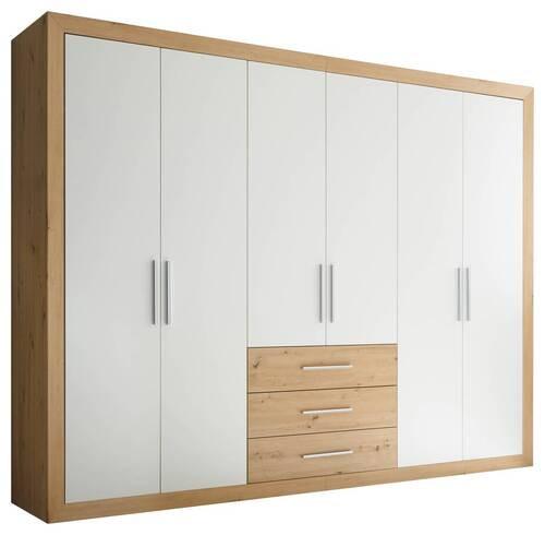 Drehtürenschrank+ Schubladen B 289cm Fernando, Eichef./Weiß - Eichefarben/Weiß, KONVENTIONELL (289/225/59cm) - MID.YOU