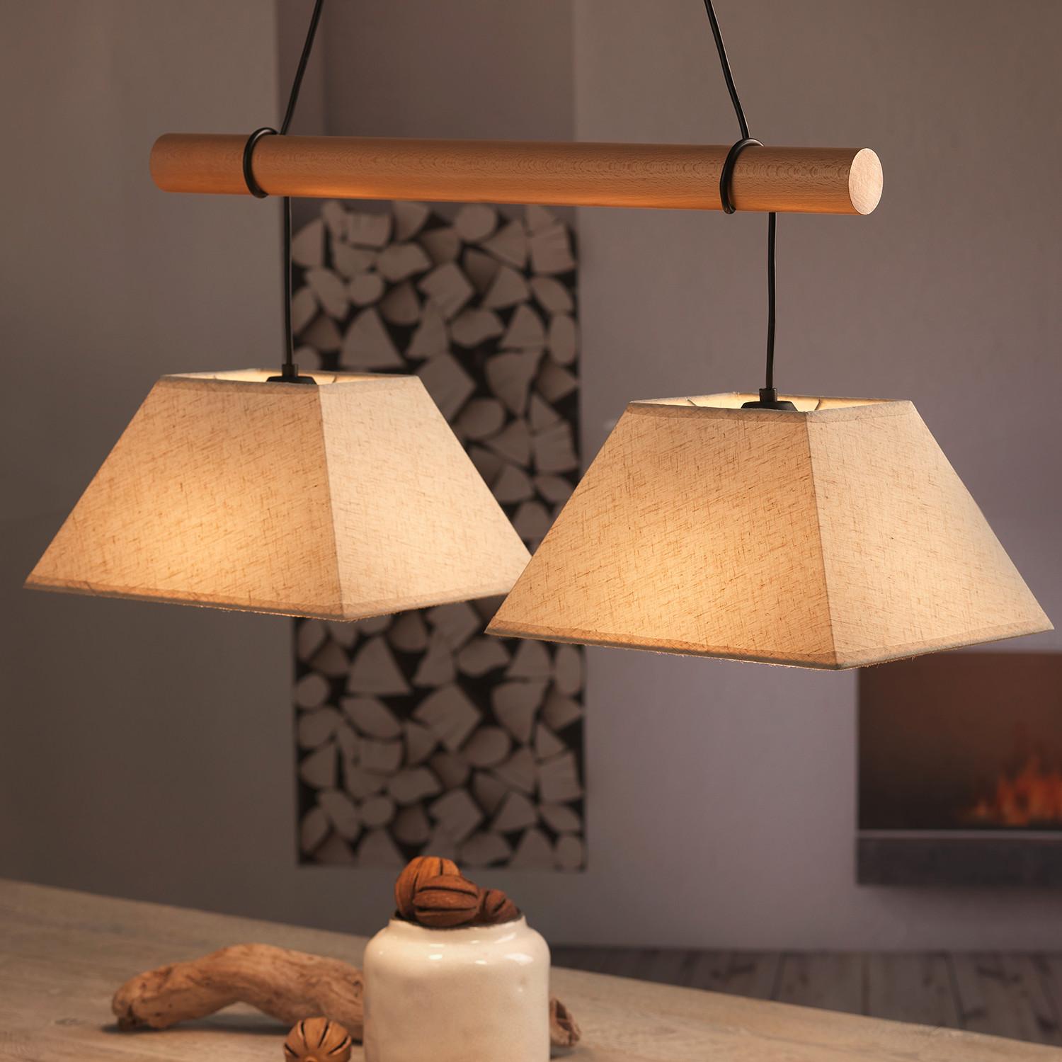 Hängeleuchte 5016/2P - Hellbraun/Schwarz, Natur, Holz/Textil (60/24/90cm)