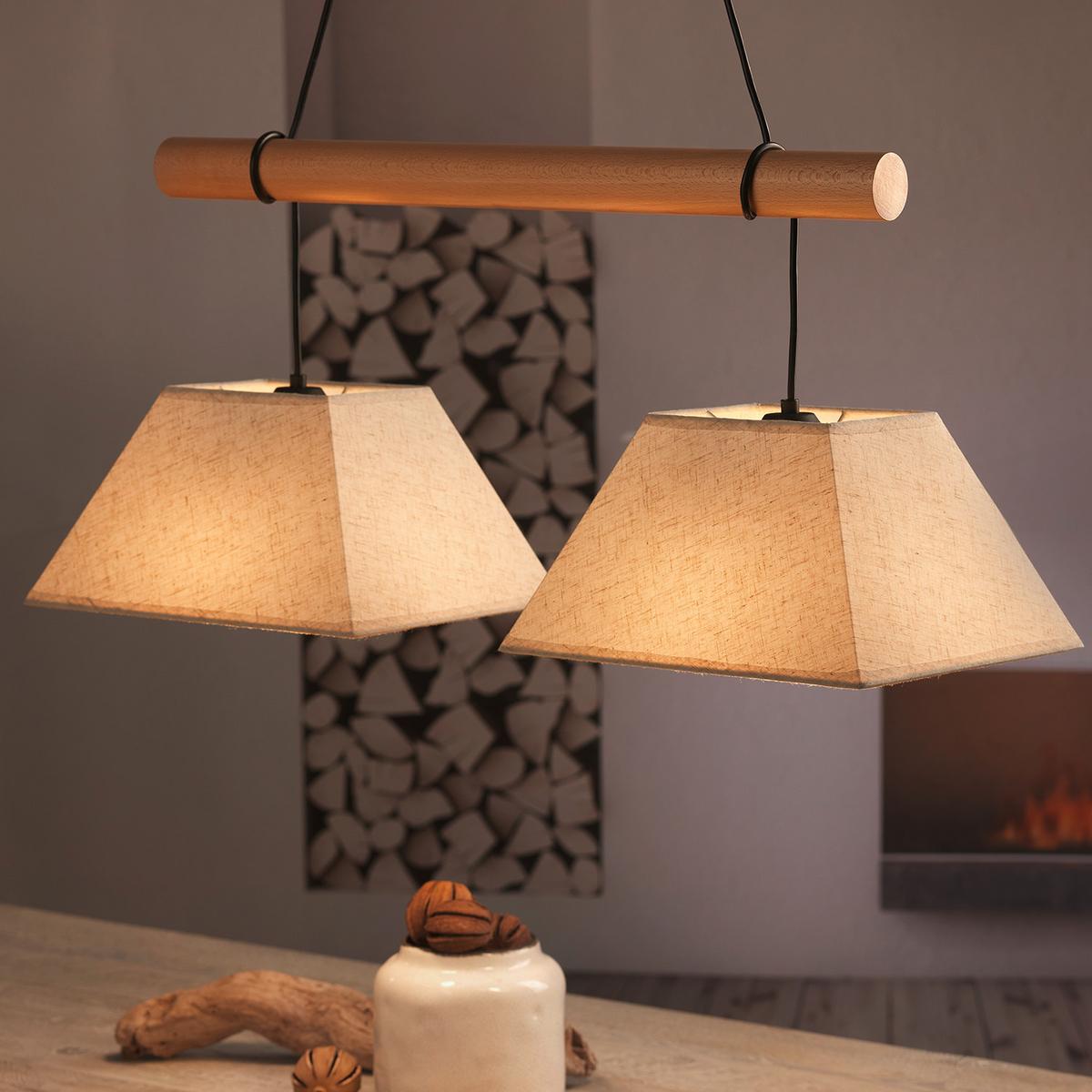 Hängeleuchte 5016/2p - Hellbraun/Schwarz, Natur, Holz/Textil (60/24/90cm)