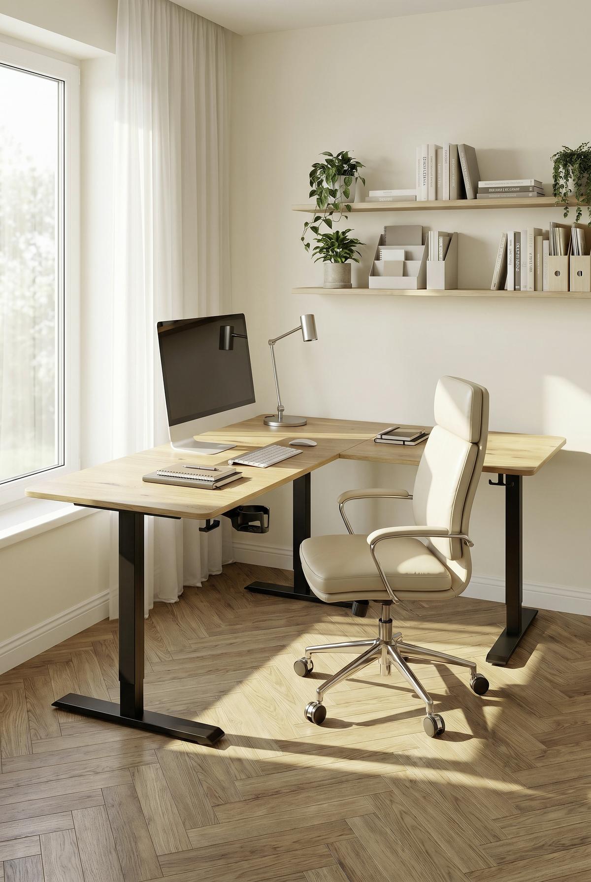 Eckschreibtisch Nimi Schwarz/Eiche L: 160cm - Plankeneiche/Schwarz, MODERN, Holzwerkstoff/Kunststoff (160/140/72-117cm) - Livetastic