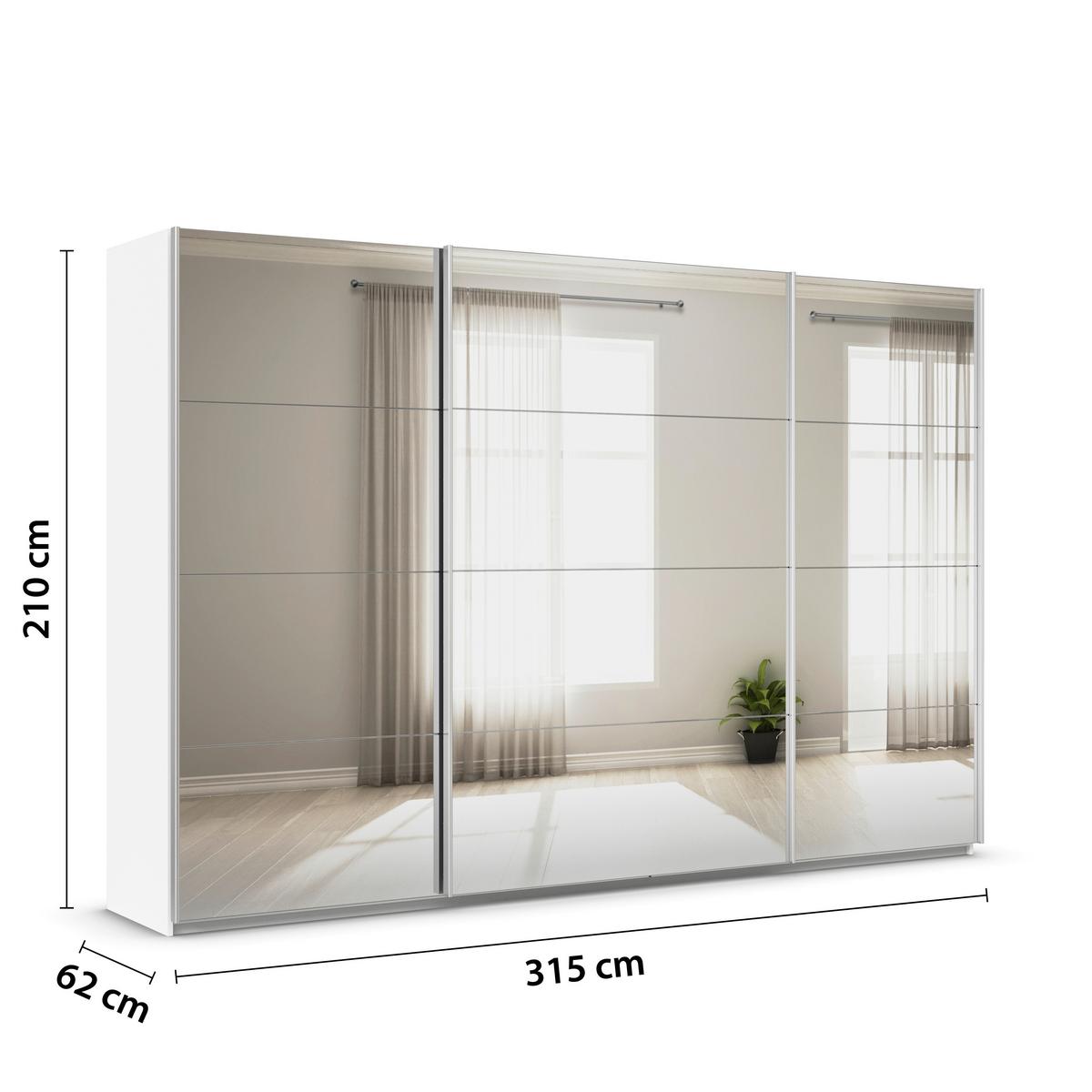 Tolóajtós Szekrény Feldkirch 315/210 Cm - ezüst/fehér, Modern, faalapú anyag/Üveg (315/210/62cm)