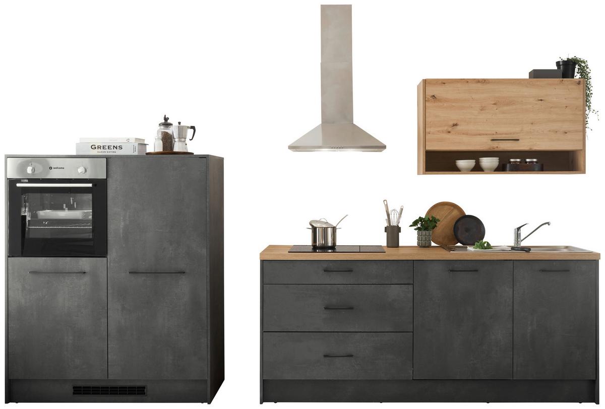 Zweizeilige Küche Toronto 203 + 123 cm mit Geräten Anthrazit - Anthrazit/Eiche Artisan, Design, Holzwerkstoff (203-123cm) - MID.YOU