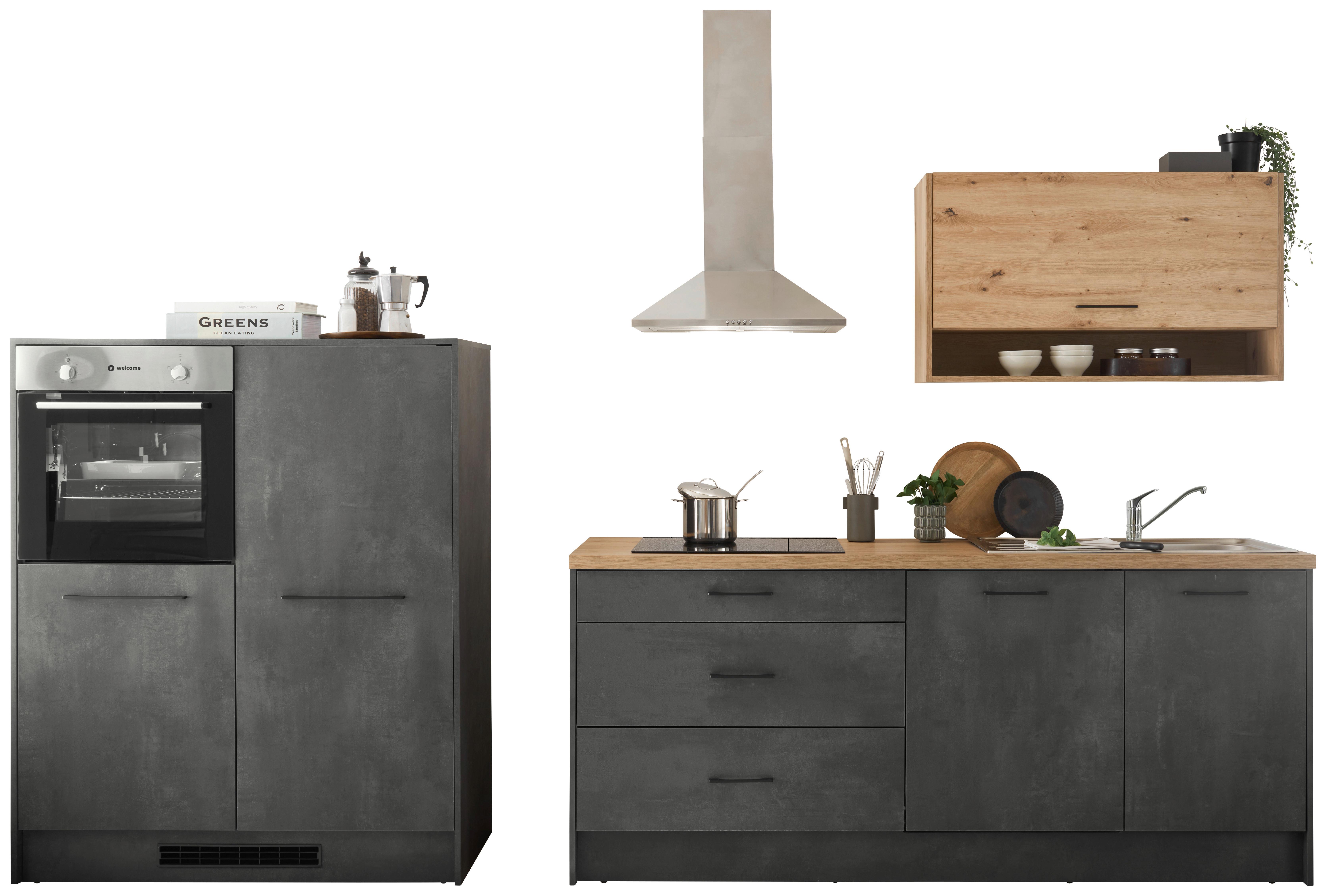 Zweizeilige Küche Toronto 203 + 123 Cm Mit Geräten Anthrazit