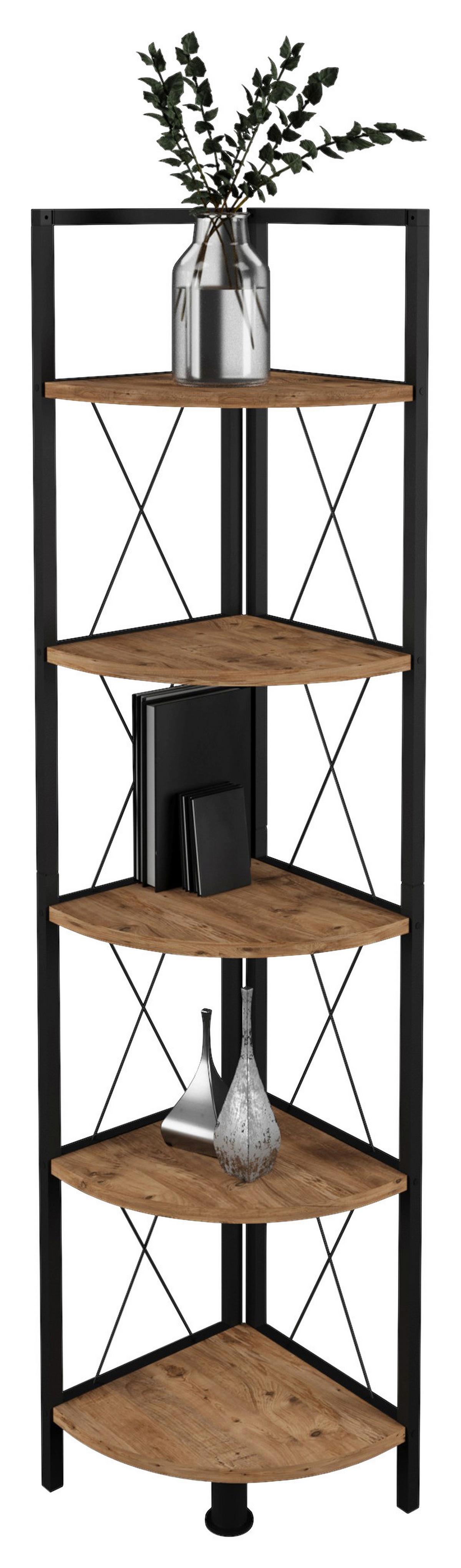Eckregal Insasi Schwarz Honigeiche Dekor - Honigeiche/Schwarz, Design, Holzwerkstoff/Metall (34/160/34cm) - MID.YOU
