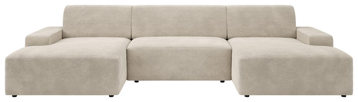 Wohnlandschaft Wien Mit Bettkasten Creme - Creme/Schwarz, MODERN, Textil (162/329/162cm) - Trendmanufaktur