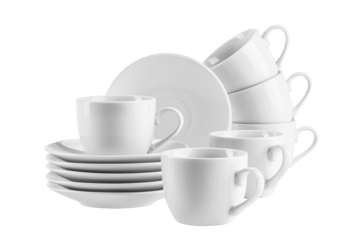 Tassenset Barca 12-teilig Porzellan, Weiß - Basics - Mäser