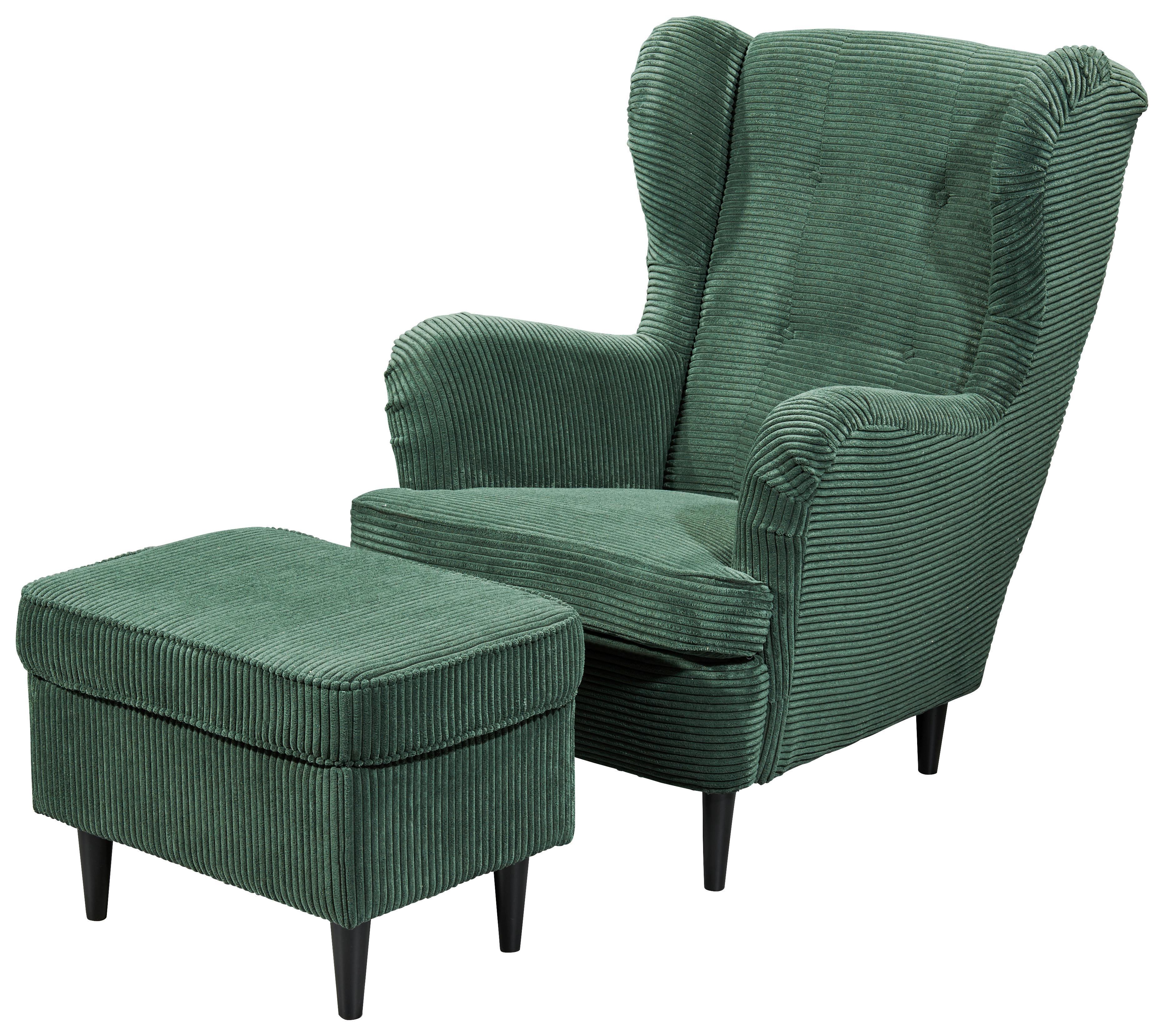 Hocker Oskar Dunkelgrün H: 43 cm - Dunkelgrün/Schwarz, Basics, Textil (63/43/42cm) - MID.YOU