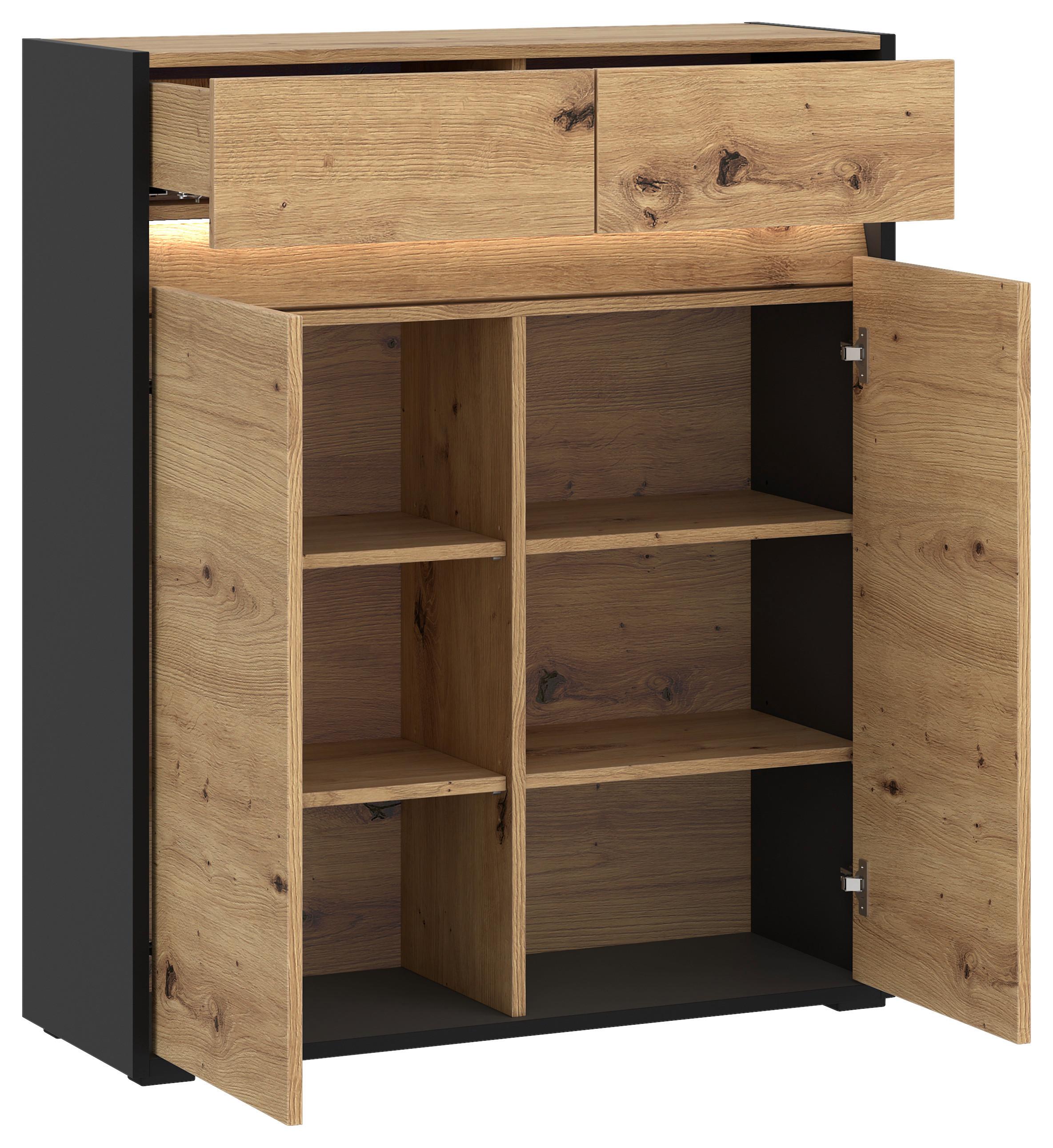 Kommode Mit Led B: 88,3 Cm Welcome, Eiche Dekor/schwarz - Schwarz/Eiche Artisan, MODERN, Holzwerkstoff (88,3/108/38cm)
