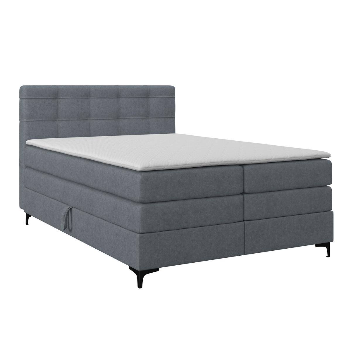Boxspringbett MITTO Blaugrau 140x200 cm - Blaugrau/Schwarz, KONVENTIONELL, Textil/Metall (140/200cm)