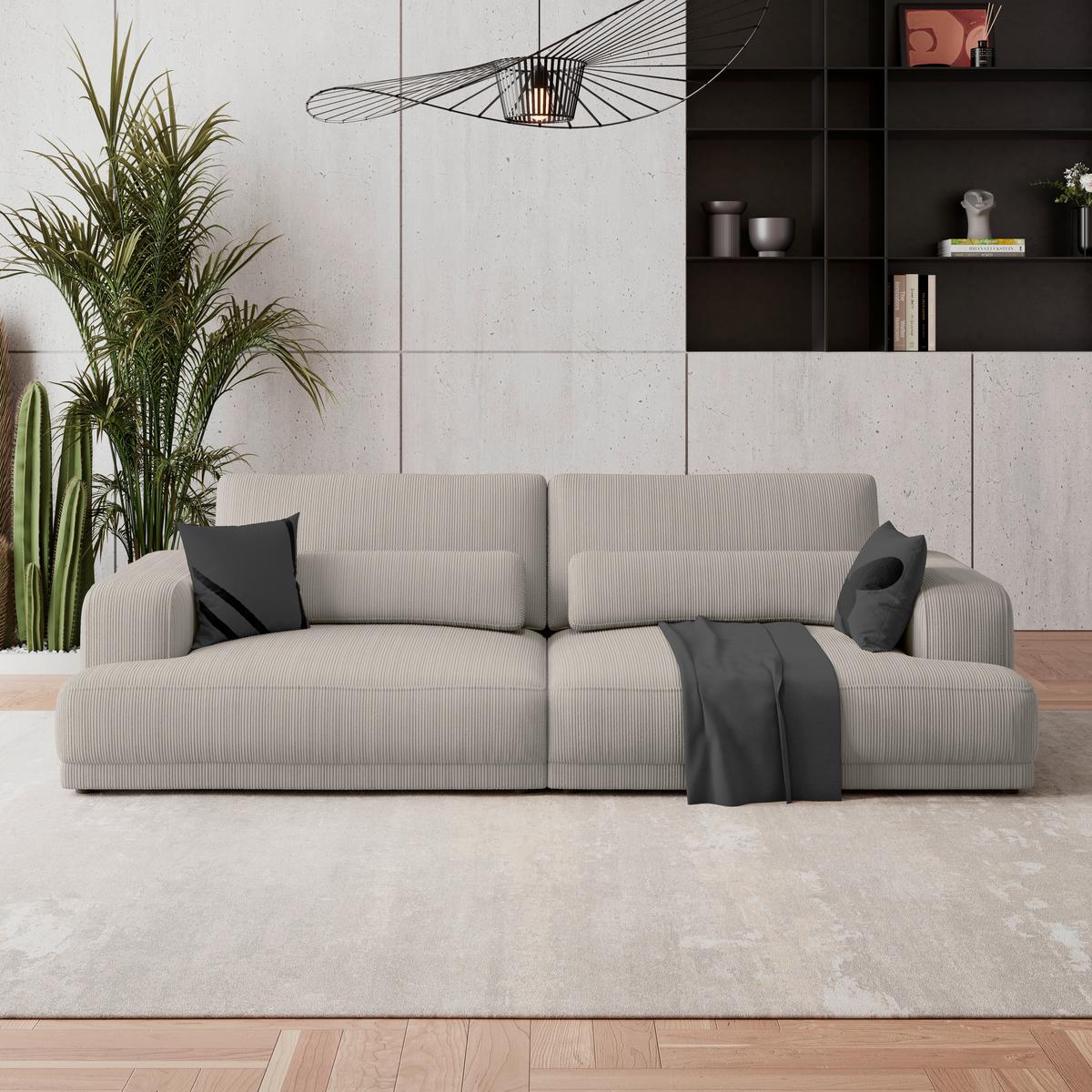 Bigsofa Savona Cord perlmutt, 260x111cm - Perlmutt, Trend, Textil (260/77/111cm) - Luca Bessoni