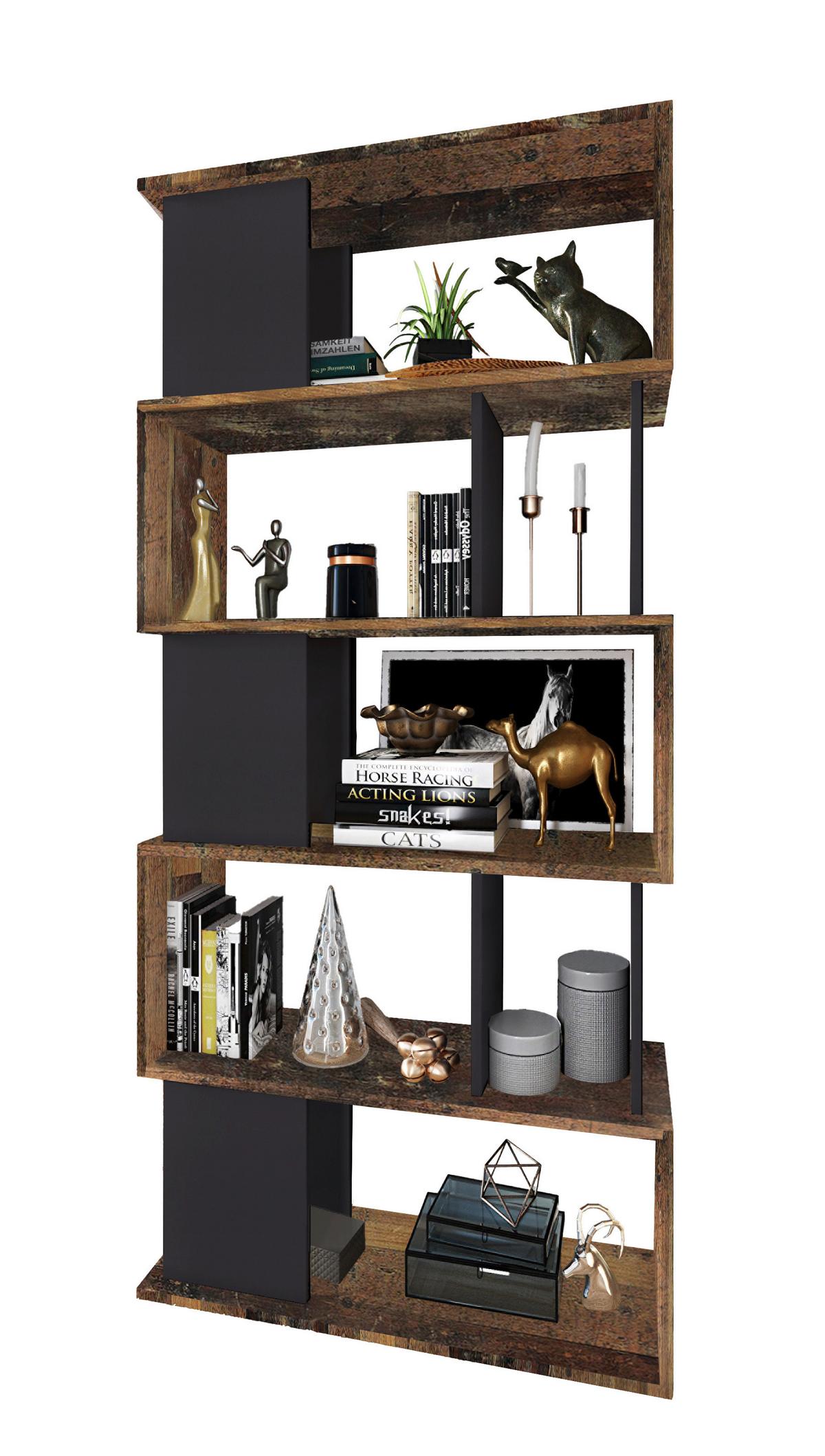 REGÁL LEGO - barva starého dubu/antracitová, Moderní, kompozitní dřevo (80/175,3/33cm)