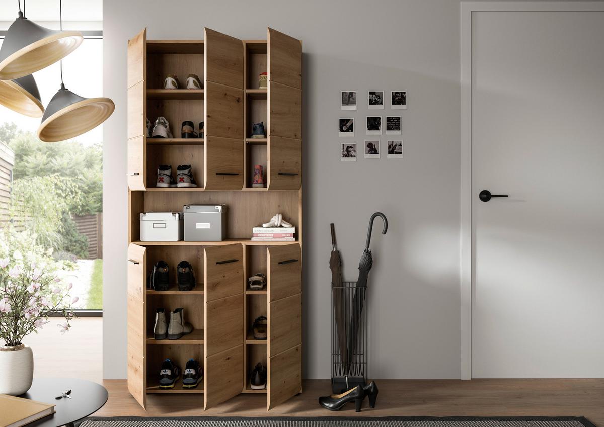 Hochschrank Ice Eiche Artisan Dekor B: 90cm - Schwarz/Eiche Artisan, Basics, Holzwerkstoff (90/185/30cm) - MID.YOU